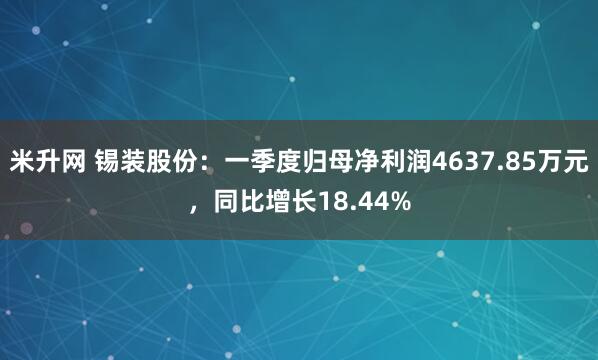 米升网 锡装股份：一季度归母净利润4637.85万元，同比增长18.44%